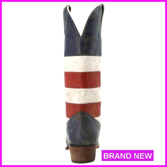 American Flag Western Boots Mid Calf Leather Classic Cowgirl Chic Retro Style - Picture 3 of 7